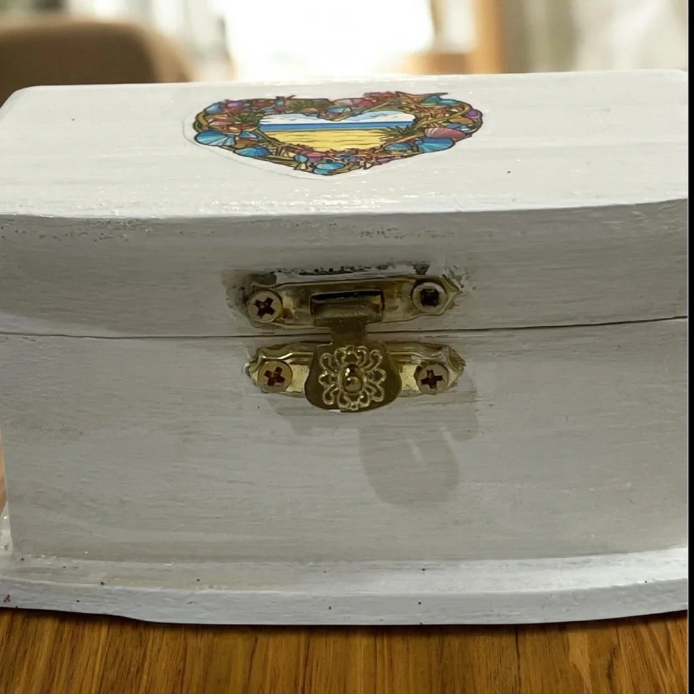 Handmade White Storage Box with Gold Accents And Seashell Motif.